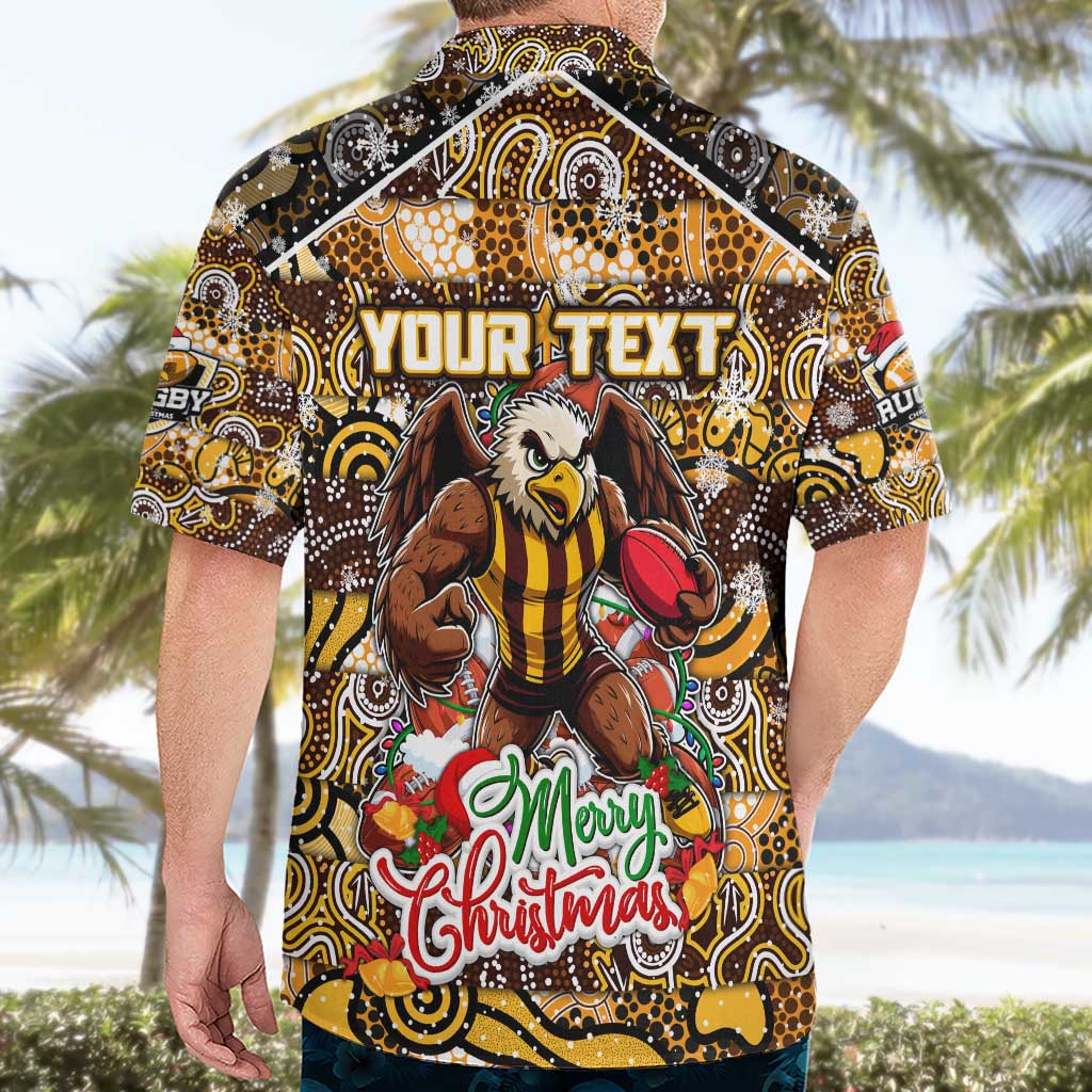 Custom Hawks Rugby Merry Christmas Hawaiian Shirt Indigenous Australian Art
