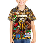 Custom Hawks Rugby Merry Christmas Hawaiian Shirt Indigenous Australian Art