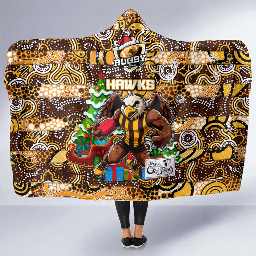 Hawks Football Merry Christmas Hooded Blanket Indigenous Australian Art