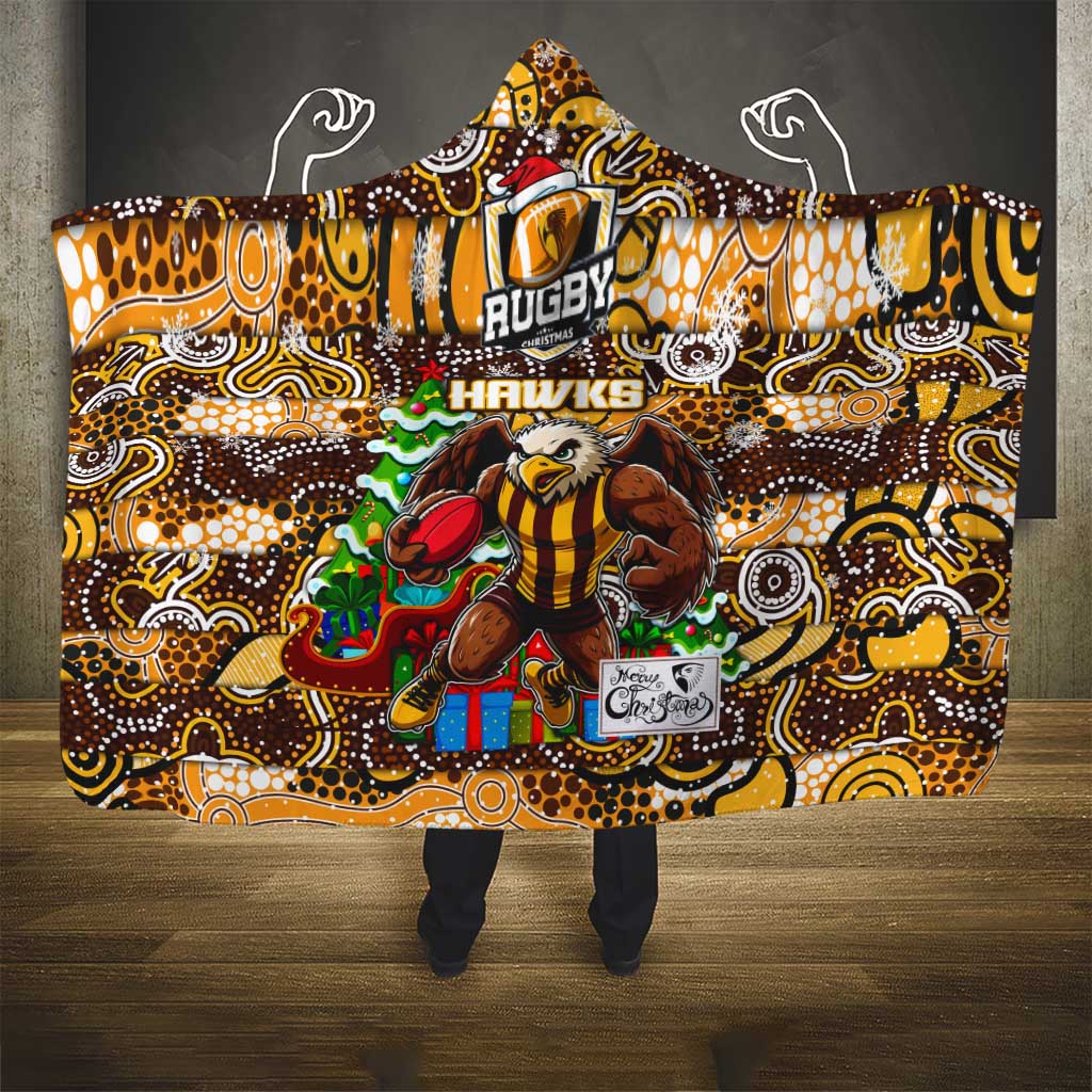Hawks Football Merry Christmas Hooded Blanket Indigenous Australian Art