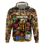 Custom Hawks Rugby Merry Christmas Hoodie Indigenous Australian Art