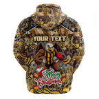 Custom Hawks Rugby Merry Christmas Hoodie Indigenous Australian Art