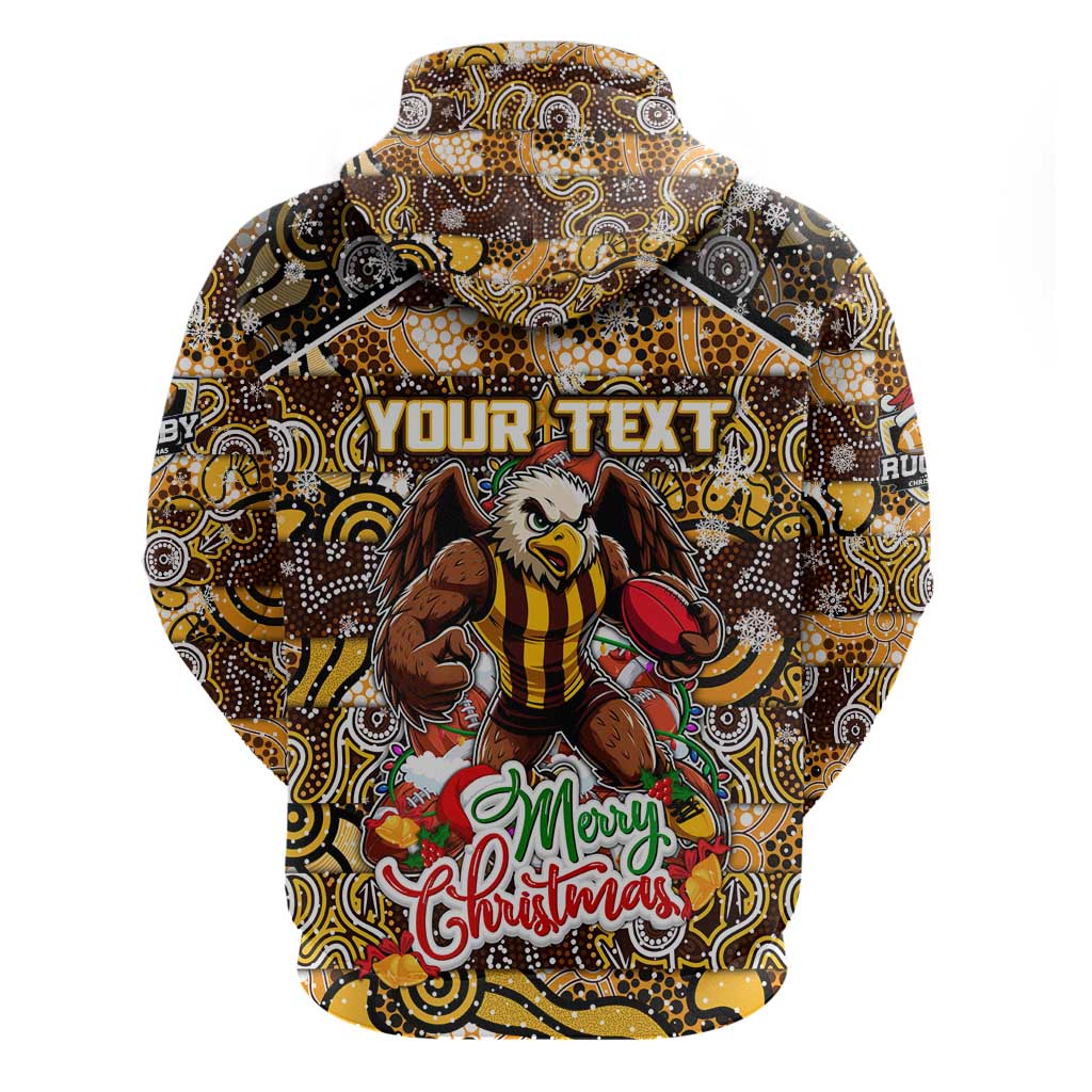 Custom Hawks Rugby Merry Christmas Hoodie Indigenous Australian Art