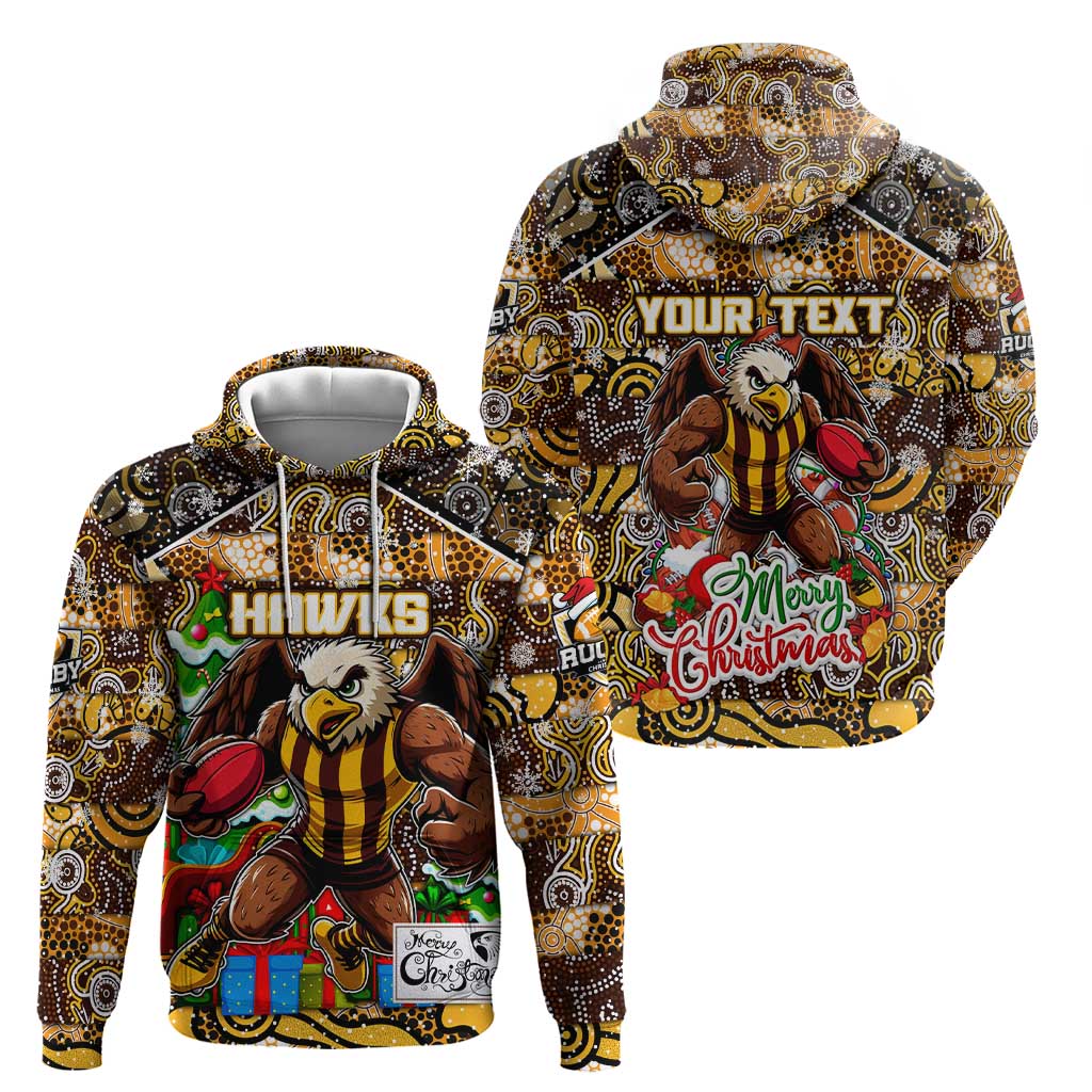 Custom Hawks Rugby Merry Christmas Hoodie Indigenous Australian Art