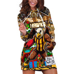 Custom Hawks Rugby Merry Christmas Hoodie Dress Indigenous Australian Art