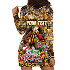 Custom Hawks Rugby Merry Christmas Hoodie Dress Indigenous Australian Art