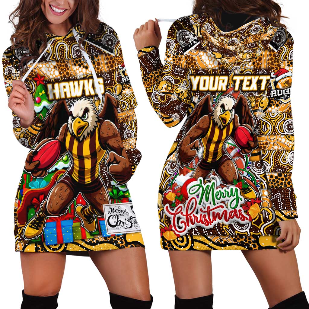 Custom Hawks Rugby Merry Christmas Hoodie Dress Indigenous Australian Art