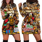 Custom Hawks Rugby Merry Christmas Hoodie Dress Indigenous Australian Art