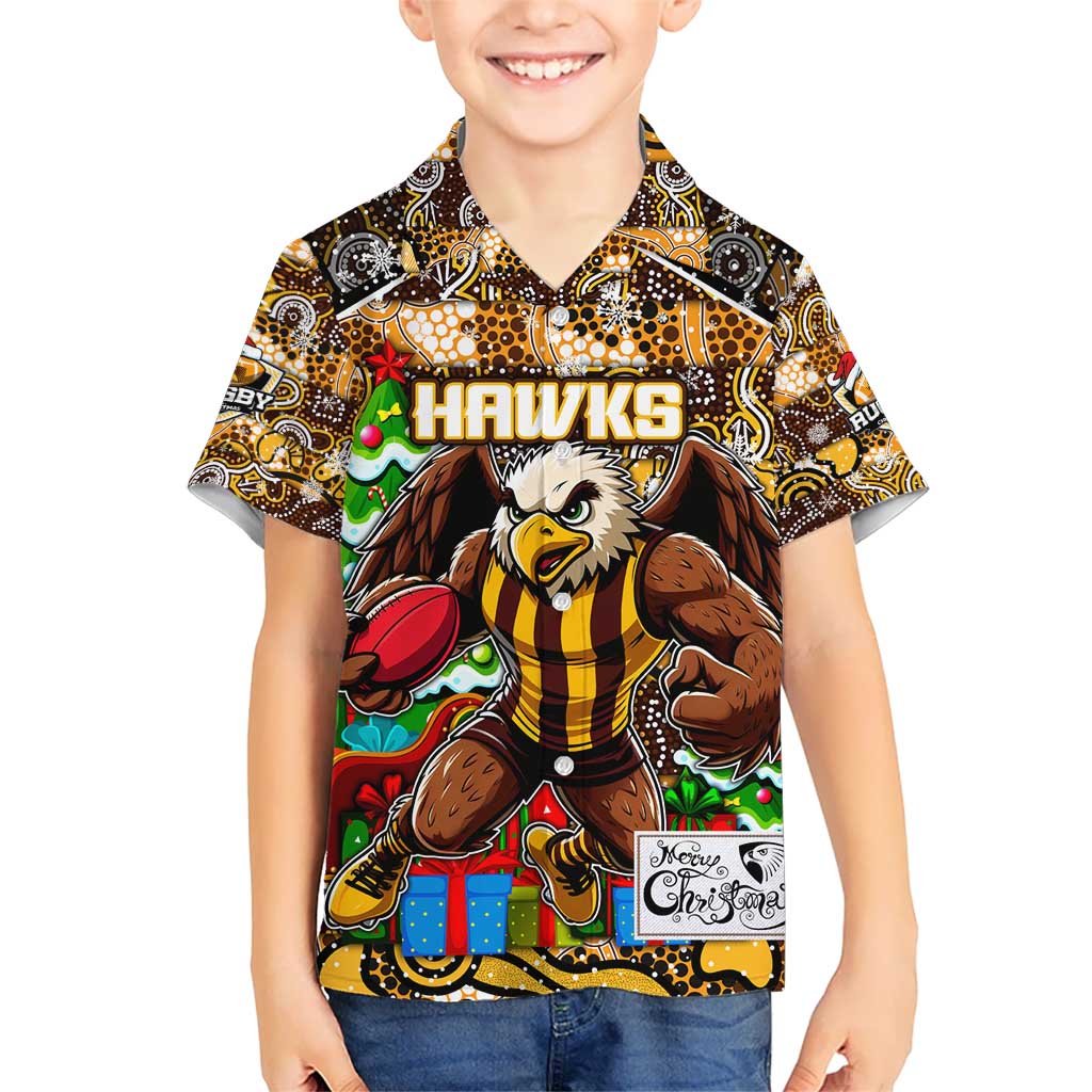 Custom Hawks Rugby Merry Christmas Kid Hawaiian Shirt Indigenous Australian Art