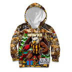 Custom Hawks Rugby Merry Christmas Kid Hoodie Indigenous Australian Art