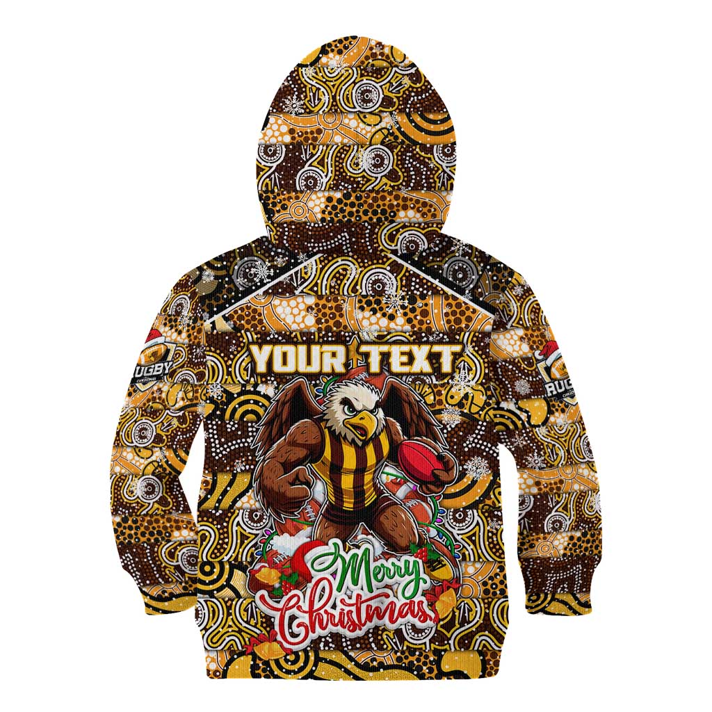 Custom Hawks Rugby Merry Christmas Kid Hoodie Indigenous Australian Art