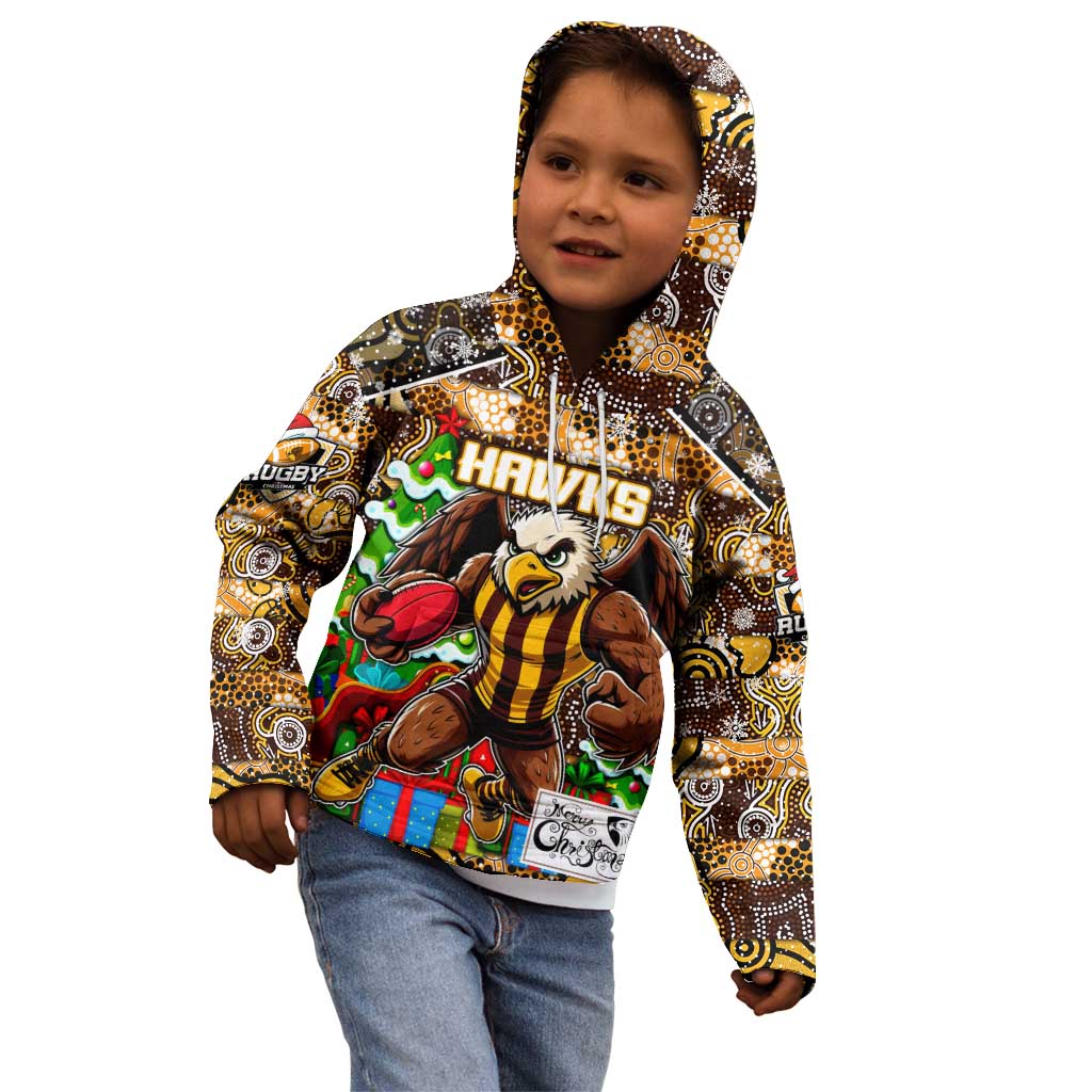 Custom Hawks Rugby Merry Christmas Kid Hoodie Indigenous Australian Art