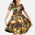 Custom Hawks Rugby Merry Christmas Kid Short Sleeve Dress Indigenous Australian Art
