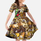 Custom Hawks Rugby Merry Christmas Kid Short Sleeve Dress Indigenous Australian Art