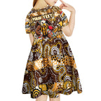Custom Hawks Rugby Merry Christmas Kid Short Sleeve Dress Indigenous Australian Art