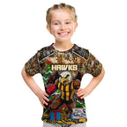 Custom Hawks Rugby Merry Christmas Kid T Shirt Indigenous Australian Art