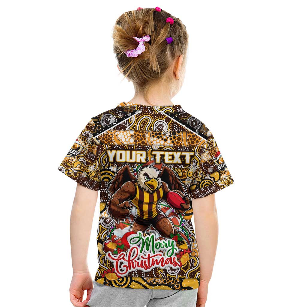 Custom Hawks Rugby Merry Christmas Kid T Shirt Indigenous Australian Art
