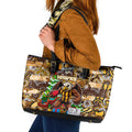 Hawks Football Merry Christmas Leather Tote Bag Indigenous Australian Art