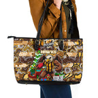 Hawks Football Merry Christmas Leather Tote Bag Indigenous Australian Art