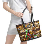 Hawks Football Merry Christmas Leather Tote Bag Indigenous Australian Art