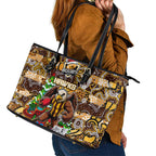 Hawks Football Merry Christmas Leather Tote Bag Indigenous Australian Art