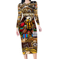 Custom Hawks Rugby Merry Christmas Long Sleeve Bodycon Dress Indigenous Australian Art