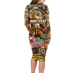 Custom Hawks Rugby Merry Christmas Long Sleeve Bodycon Dress Indigenous Australian Art