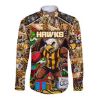 Custom Hawks Rugby Merry Christmas Long Sleeve Button Shirt Indigenous Australian Art