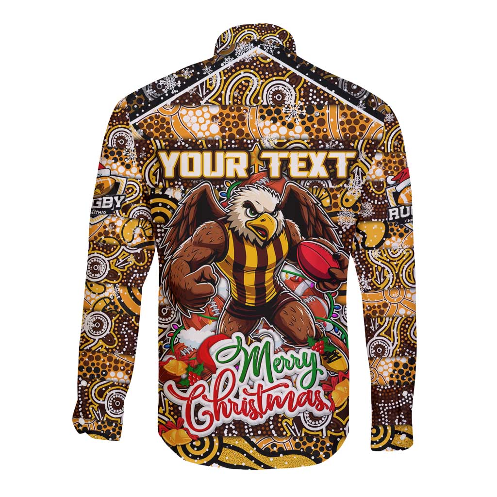 Custom Hawks Rugby Merry Christmas Long Sleeve Button Shirt Indigenous Australian Art