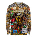 Custom Hawks Rugby Merry Christmas Long Sleeve Shirt Indigenous Australian Art