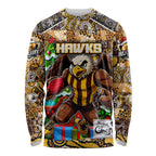 Custom Hawks Rugby Merry Christmas Long Sleeve Shirt Indigenous Australian Art