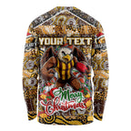 Custom Hawks Rugby Merry Christmas Long Sleeve Shirt Indigenous Australian Art