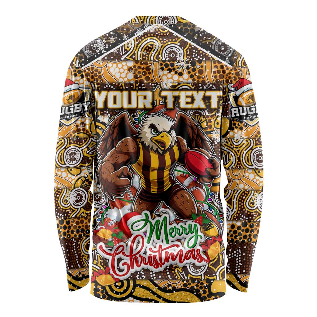 Custom Hawks Rugby Merry Christmas Long Sleeve Shirt Indigenous Australian Art