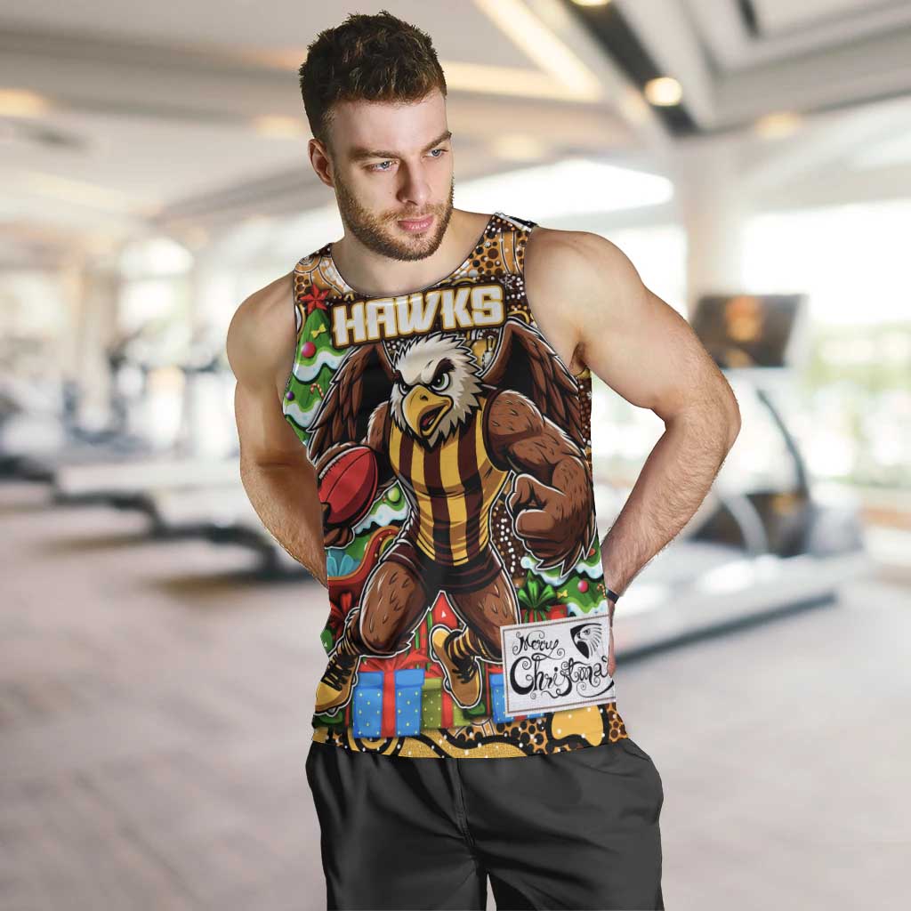 Custom Hawks Rugby Merry Christmas Men Tank Top Indigenous Australian Art