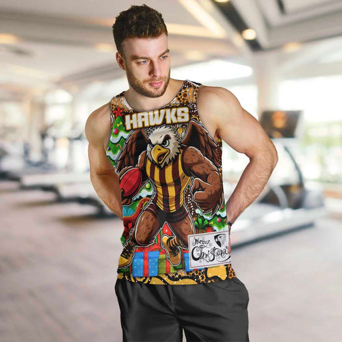 Custom Hawks Rugby Merry Christmas Men Tank Top Indigenous Australian Art