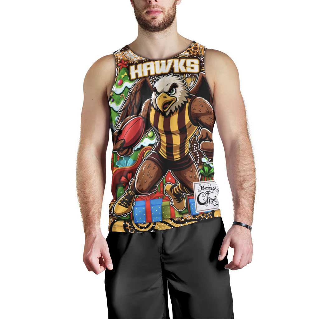 Custom Hawks Rugby Merry Christmas Men Tank Top Indigenous Australian Art