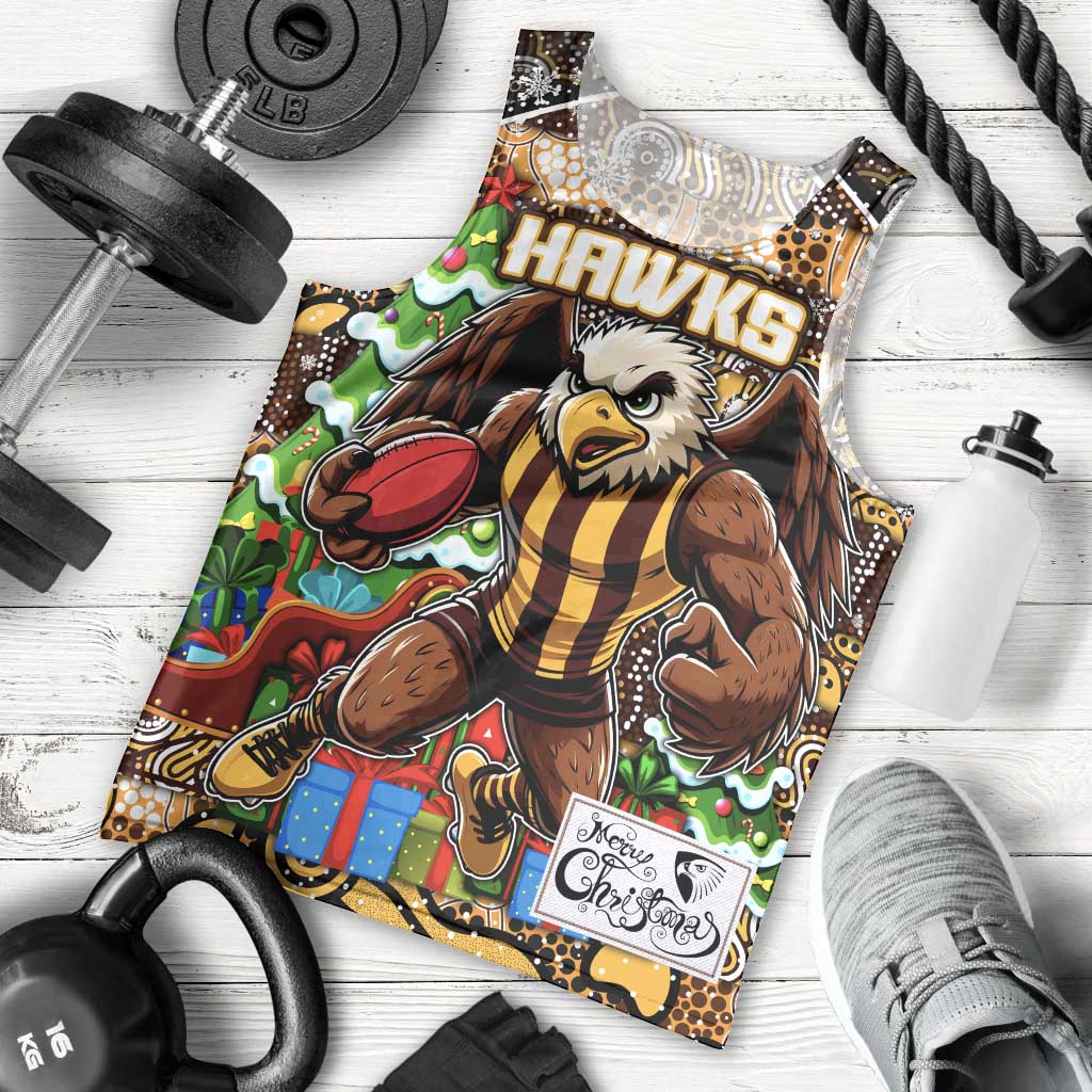 Custom Hawks Rugby Merry Christmas Men Tank Top Indigenous Australian Art