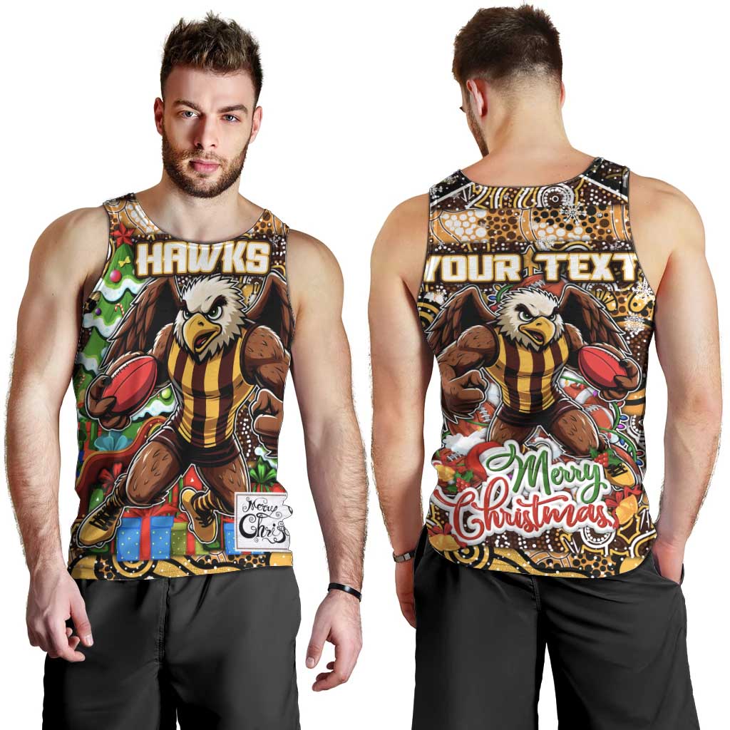Custom Hawks Rugby Merry Christmas Men Tank Top Indigenous Australian Art