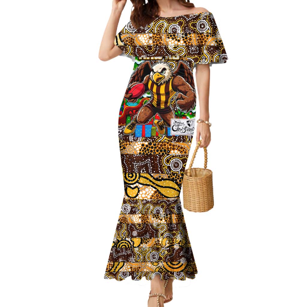 Custom Hawks Rugby Merry Christmas Mermaid Dress Indigenous Australian Art