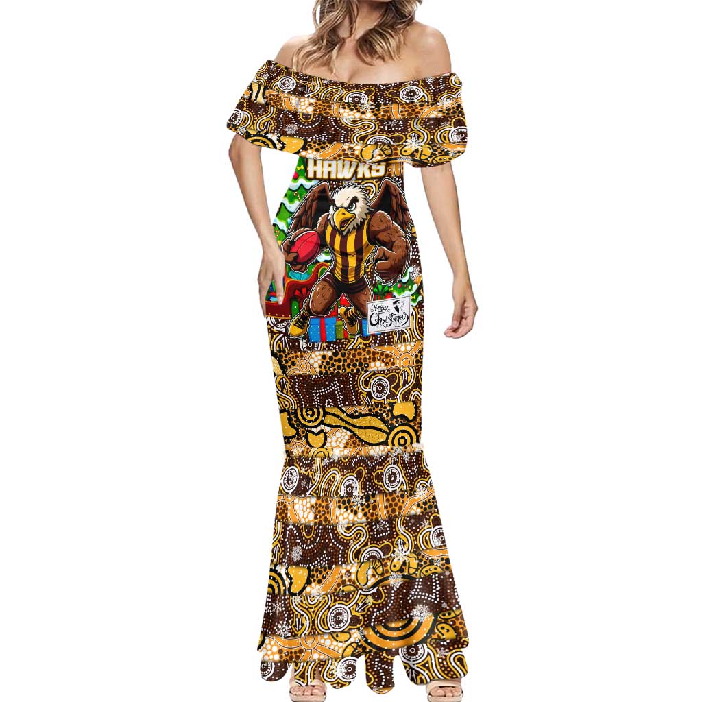 Custom Hawks Rugby Merry Christmas Mermaid Dress Indigenous Australian Art