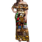Custom Hawks Rugby Merry Christmas Off Shoulder Maxi Dress Indigenous Australian Art