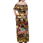 Custom Hawks Rugby Merry Christmas Off Shoulder Maxi Dress Indigenous Australian Art