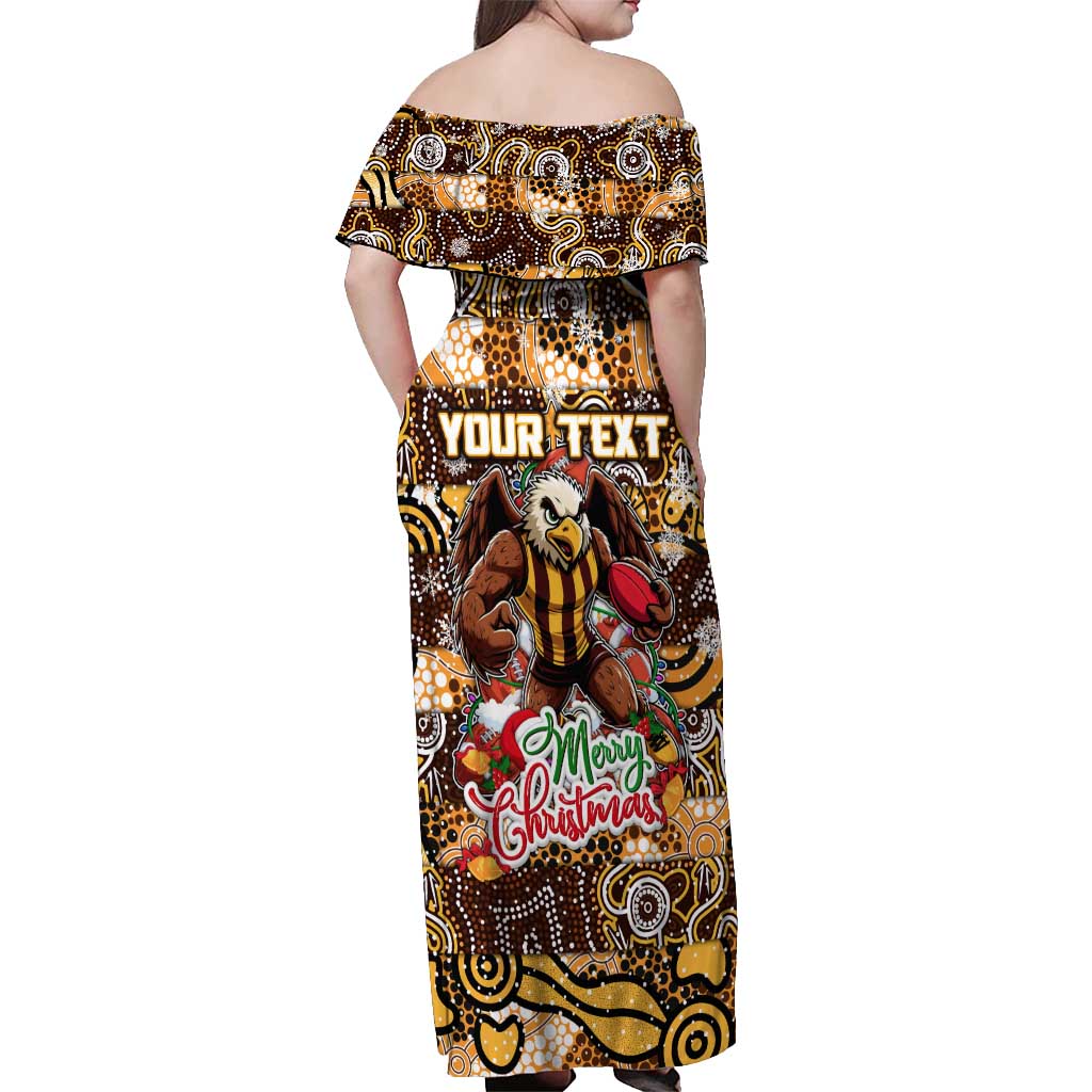 Custom Hawks Rugby Merry Christmas Off Shoulder Maxi Dress Indigenous Australian Art