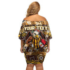 Custom Hawks Rugby Merry Christmas Off Shoulder Short Dress Indigenous Australian Art