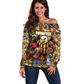 Custom Hawks Rugby Merry Christmas Off Shoulder Sweater Indigenous Australian Art