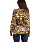 Custom Hawks Rugby Merry Christmas Off Shoulder Sweater Indigenous Australian Art