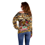 Custom Hawks Rugby Merry Christmas Off Shoulder Sweater Indigenous Australian Art