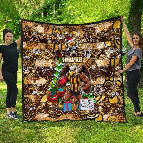 Hawks Football Merry Christmas Quilt Indigenous Australian Art