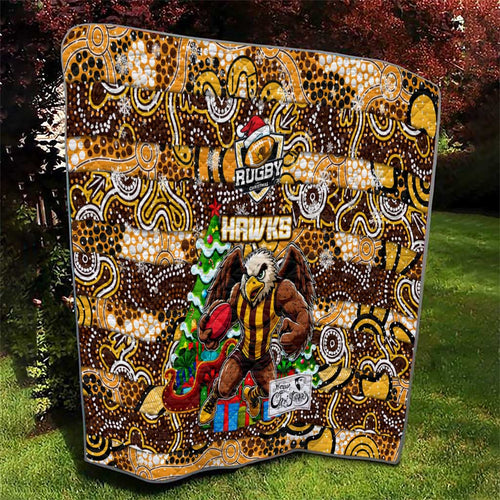 Hawks Football Merry Christmas Quilt Indigenous Australian Art