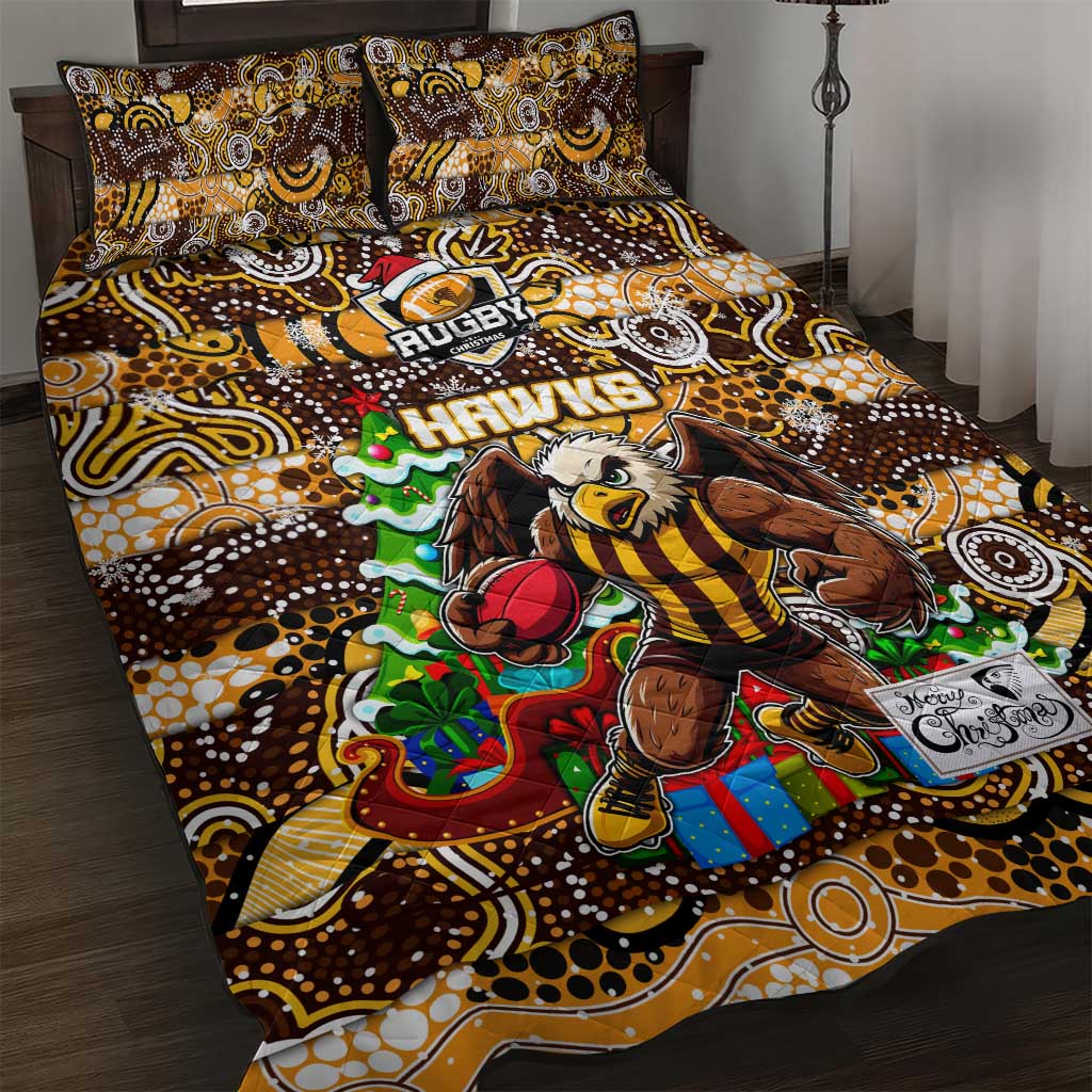 Hawks Football Merry Christmas Quilt Bed Set Indigenous Australian Art